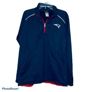 NFL Team Apparel Top New England Patriots Pullover Sweatshirt Quarter Zip Blue L